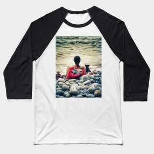 Woman Dog Sea Stones Beach Italy Baseball T-Shirt